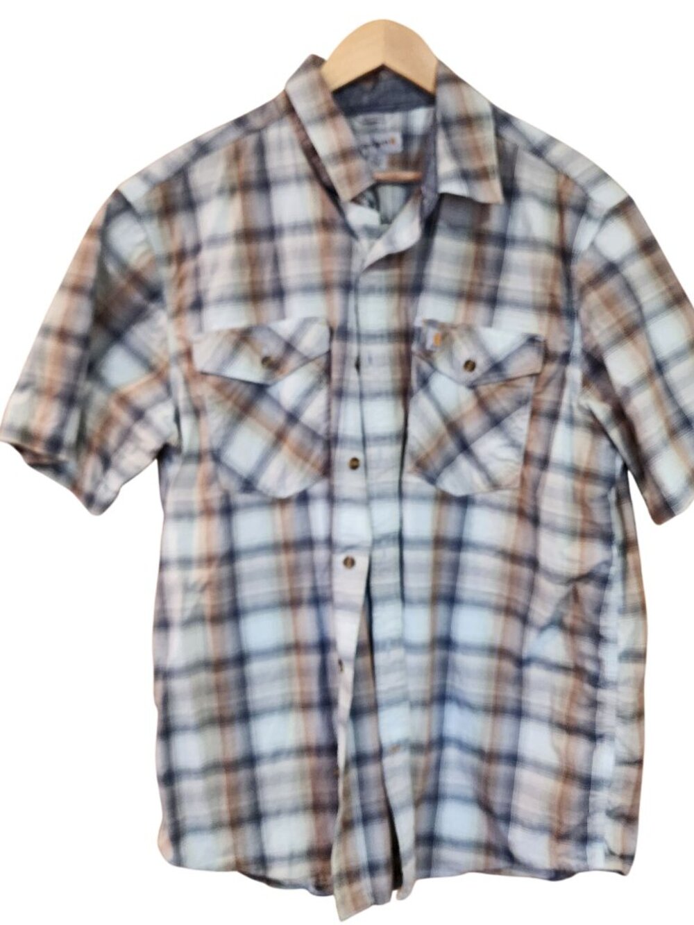 Carhartt Shirt Plaid Relaxed Fit Short Sleeve Button Up Mens XL